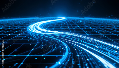 Streaming Data Flowing Through a Blue Tech Digital Road Concept

