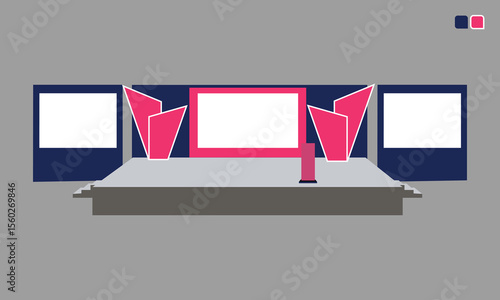 A clean, functional 2d stage setup designed for business conferences and corporate presentations.