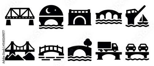 Bridge silhouette icon set. construction, architecture icons silhouette collection