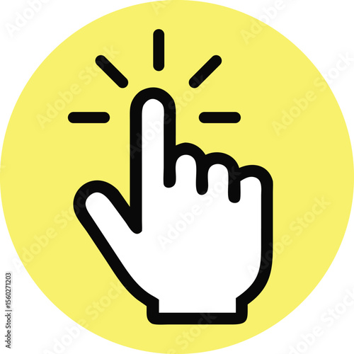 Click Hand Pointer Icon with Yellow Circle Vector.