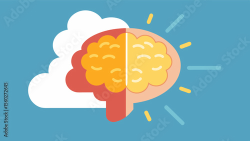 A persons brain with a break in the clouds and sunlight shining down on it representing improved brain health and cognitive function with the help of interactive light therapy.. Vector illustration