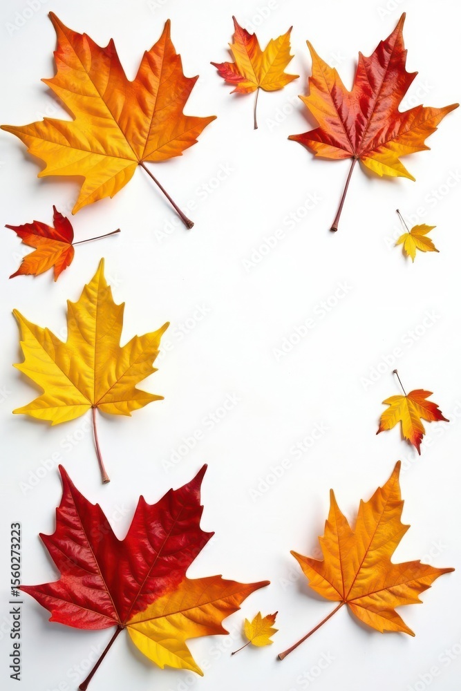 Fototapeta premium Group of oak leaves, various autumn hues, white backdrop , collection, harvest, isolated