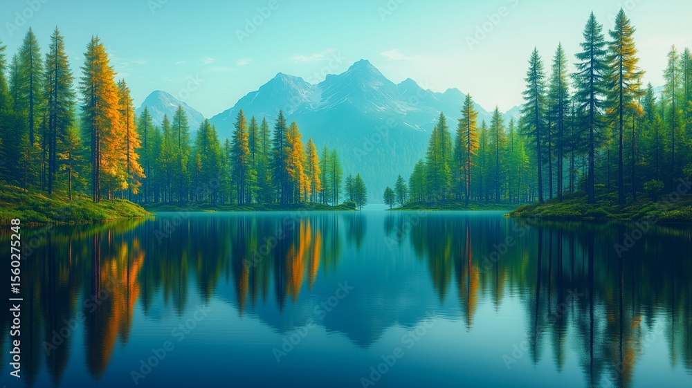 Fototapeta premium Landscape Peaceful Nature Mountains Lake Scenery