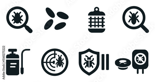 Pest control solid icon set. bug, insect, trap, pest management icons solid style