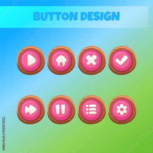 Game ui set of Buttons. Cartoon GUI design to build 2D games. Can be used in the production of mobile, web or video games. in cartoon style.