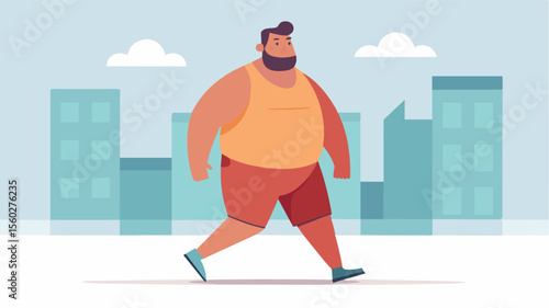 A plussized man confidently wearing a crop top and shorts walking down the street without a care in the world.. Vector illustration
