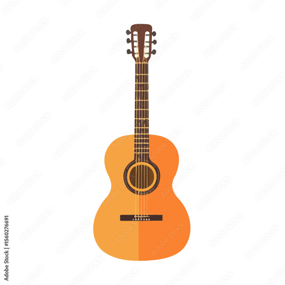 Obraz premium Acoustic Guitar, flat style 2D vector image, isolated on a white background