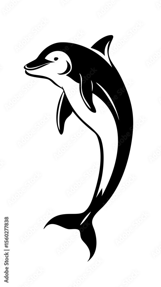 Fototapeta premium An isolated white background features a striking silhouette vector illustration of a swimming dolphin, capturing its marine wildlife essence