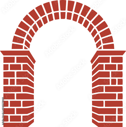 Roman Arch Vector Icon – Simplified Brick Structure, Ancient Architecture Silhouette, Red Stone Archway, Historic Monument Illustration, Minimalist Design, Transparent Background