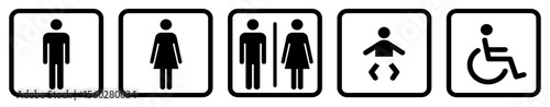 トイレマーク・トイレアイコン　男性・女性・赤ちゃんのシンボルの印刷可能なステッカー・標識・看板黒