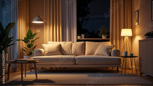 modern living room in the night