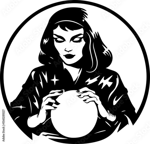 Mystical Fortune Teller Vector Illustration with Crystal Ball and Magical Elements