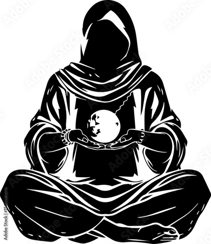 Mystical Fortune Teller Vector Illustration with Crystal Ball and Magical Elements