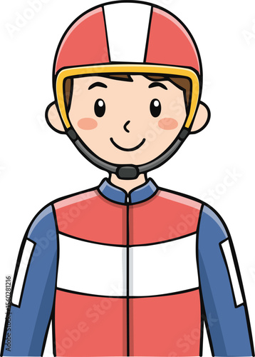 Cartoon illustration of a young jockey in racing uniform.