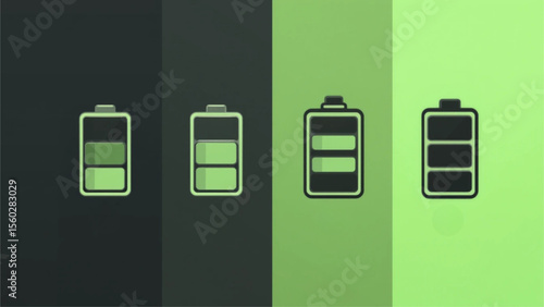 Four battery icons illustrating different charge levels, displayed against a gradient background.
