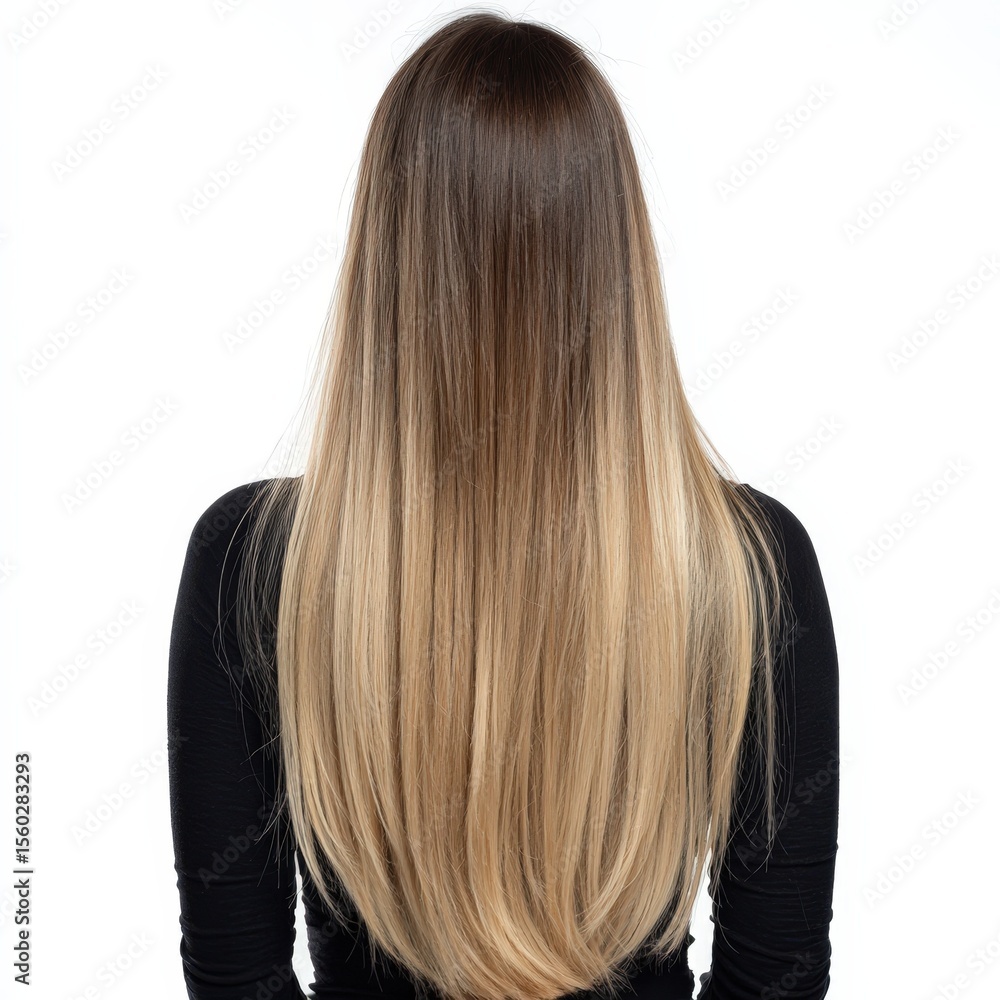 Naklejka premium Long Blonde Balayage Hair on a Woman from BehindA Stunning Back View