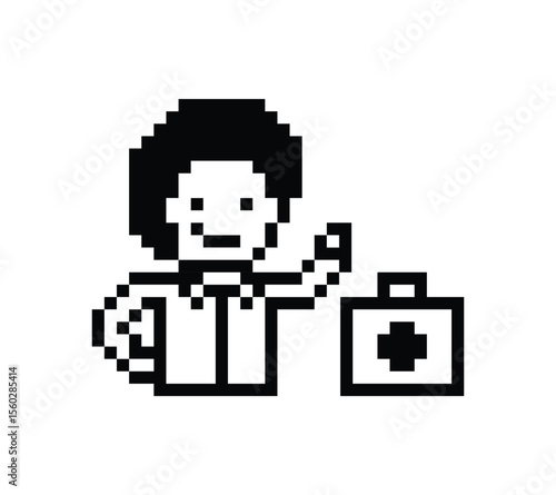 Pixel cute cartoon 8bit character man doctor or scientist game care medicine decoration pharmacist male doctor uniform in hospital 8 bit male pixel art game 8bit png vector.