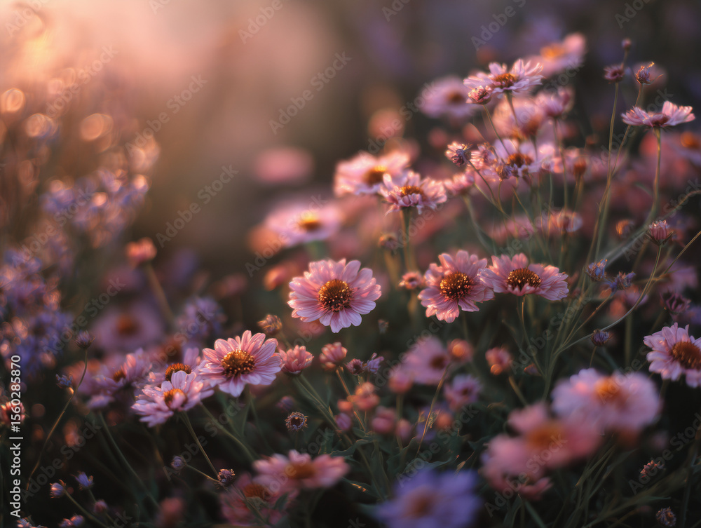 Obraz premium Field of Echinacea Flowers Swaying in the Wind at Golden Hour
