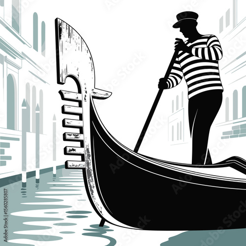 Venice gondolier navigates canal in traditional boat, one person, travel