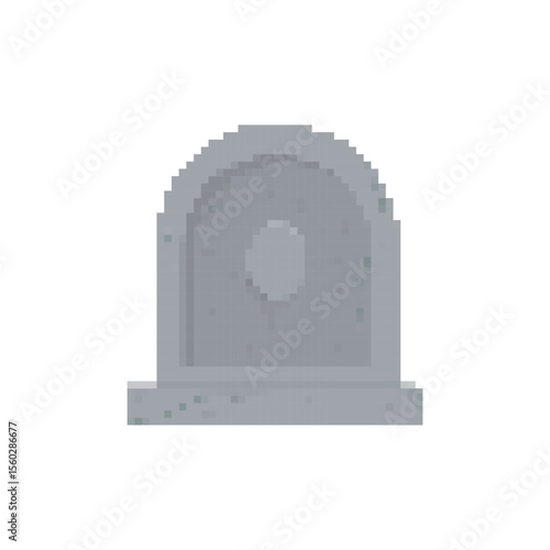 Gray tombstone icon in pixel art style, designed with simple curves and retro shading to reflect a nostalgic 8-bit game look.