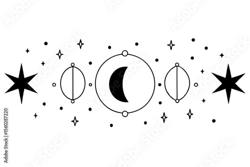 Minimalist Moon Phase Line Art with Stars and Constellations"