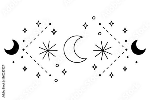 Minimalist Moon Phase Line Art with Stars and Constellations"