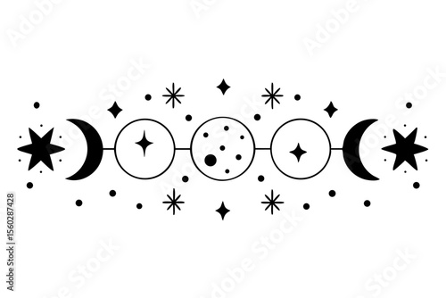 Minimalist Moon Phase Line Art with Stars and Constellations"