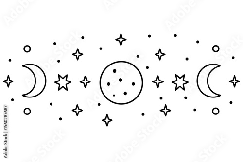 Minimalist Moon Phase Line Art with Stars and Constellations"