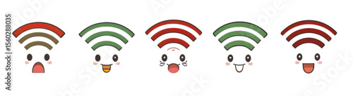Four kawaii wifi icons with different emotions.