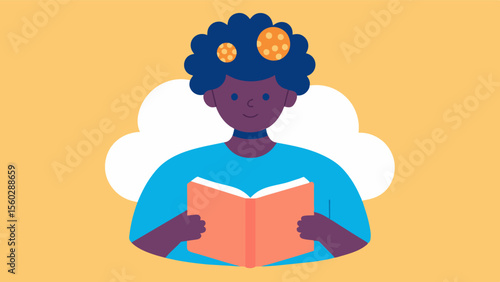 A person reading a book of positive affirmations highlighting the importance of feeding the brain positive messages.. Vector illustration