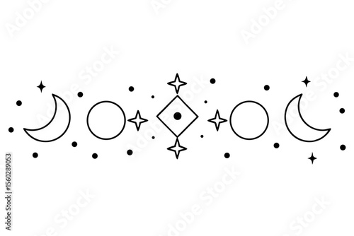 Minimalist Moon Phase Line Art with Stars and Constellations"