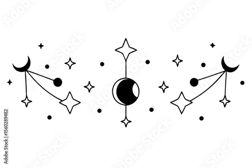 Minimalist Moon Phase Line Art with Stars and Constellations"