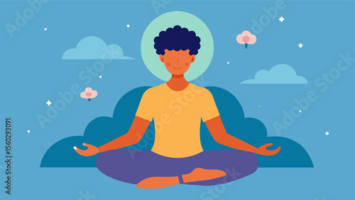 A person engaged in a guided meditation session using mindful awareness and relaxation techniques as a form of cognitive stimulation therapy to improve brain health.. Vector illustration