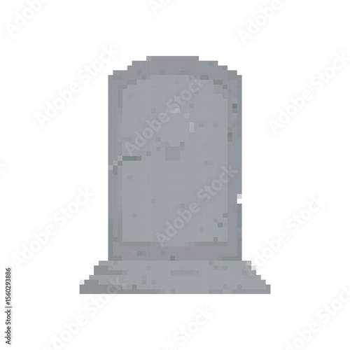 Grey mosaic pixel art tombstone with a simple design, focusing on minimalist and clean structure.
