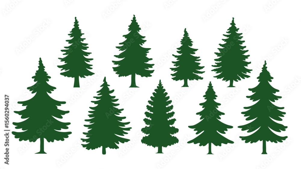 Obraz premium A row of evergreen tree silhouettes in various sizes