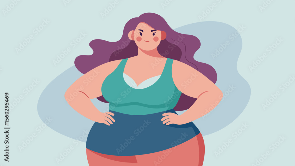 A woman confidently rocking a plussize proudly rejecting societys narrow beauty standards perpetuated by the media.. Vector illustration A woman confidently rocking a plussize proudly rejecting societys narrow beauty standards perpetuated by the media.. Vector illustration