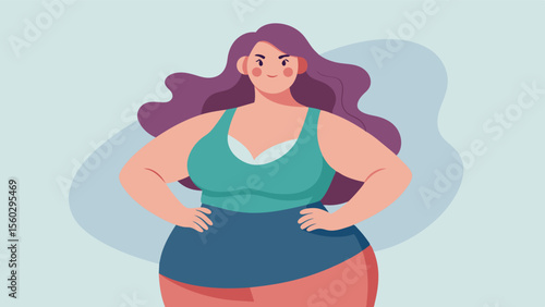 A woman confidently rocking a plussize proudly rejecting societys narrow beauty standards perpetuated by the media.. Vector illustration
