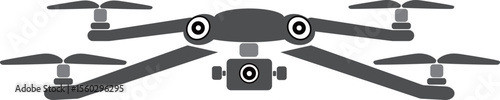A simplified illustration of a modern drone with four propellers and a central camera.