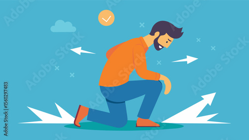 A man forgiving himself for past mistakes and moving forward with selfcompassion and kindness.. Vector illustration