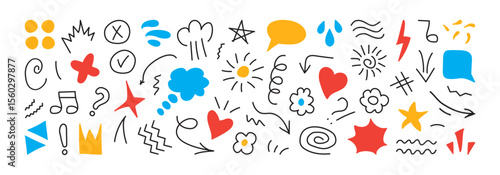 Comic impact icon, speed line element handdrawn, manga anime sketch scribble, cute movement emphasis color mark. Expression emoticon, motion character isolated on white background. Vector illustration