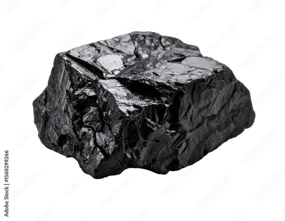 Fototapeta premium A rough, dark coal chunk, isolated on a white background, perfect for energy, industry, or natural resource concepts.