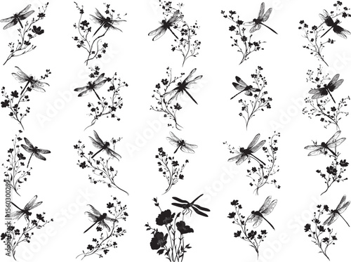 Dragonfly Flowers Svg