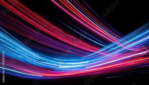 streaking colorful lights on black backdrop dynamic motion created by vibrant blue cyan red and pink light trails in dark space