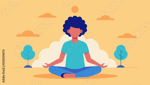 A person meditating in a peaceful setting highlighting the role of mindfulness and relaxation techniques in brain fitness programs.. Vector illustration