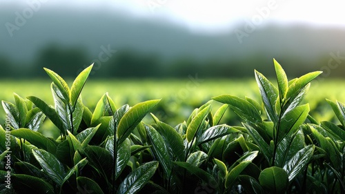 fresh green tea leaves