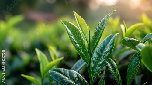 fresh green tea leaves