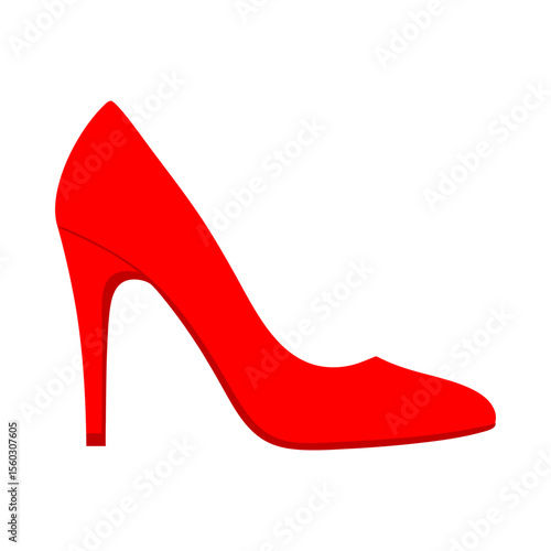 Elegant Red High Heel Shoe Flat Design Vector Illustration - Women's Fashion Footwear Graphic