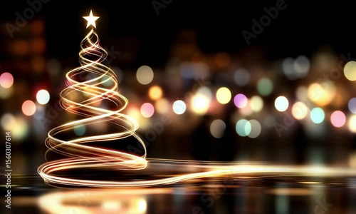 Illuminated Christmas tree shape with bokeh lights