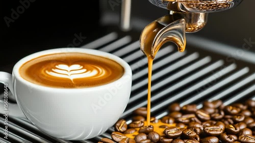 Coffee being poured into a latte art cup.