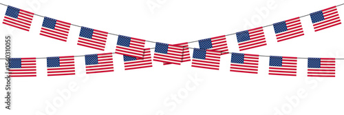 Festive American flag garland, vector illustration. Bunting celebration decoration for Independence Day.